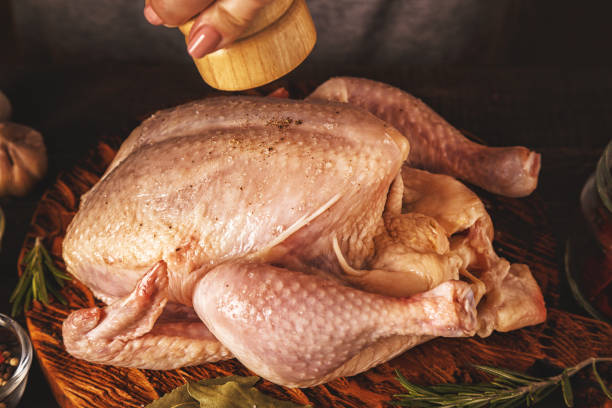istock Raw chicken on wooden cutting board 669080798