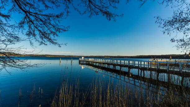 istock blue water of  lake with landing stage 669084858