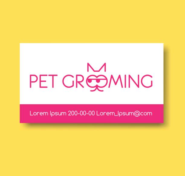 Business card design template with cat silhouette. Pet grooming vector art illustration