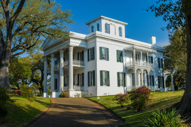 stanton hall mansion, natchez, mississippi built in 1857, the stanton hall mansion is one of the largest greek revival style mansions in natchez, mississippi. geometrical architecture stock pictures, royalty-free photos & images