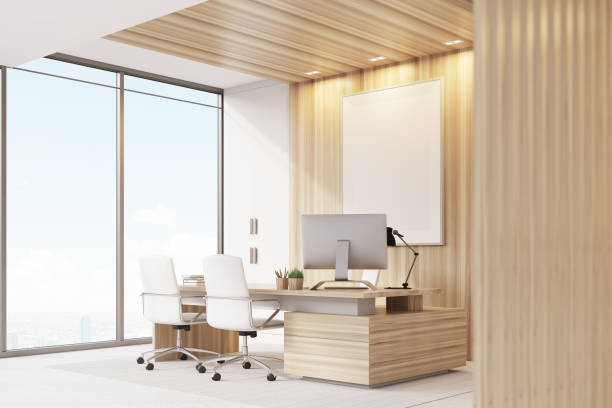istock Elegant CEO room interior, poster, window 669106890