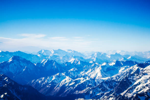 Aerial view of the mountains in blue color