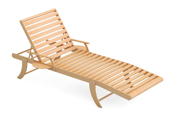 istock Wooden sun lounger, 3D rendering isolated on white background 669112154