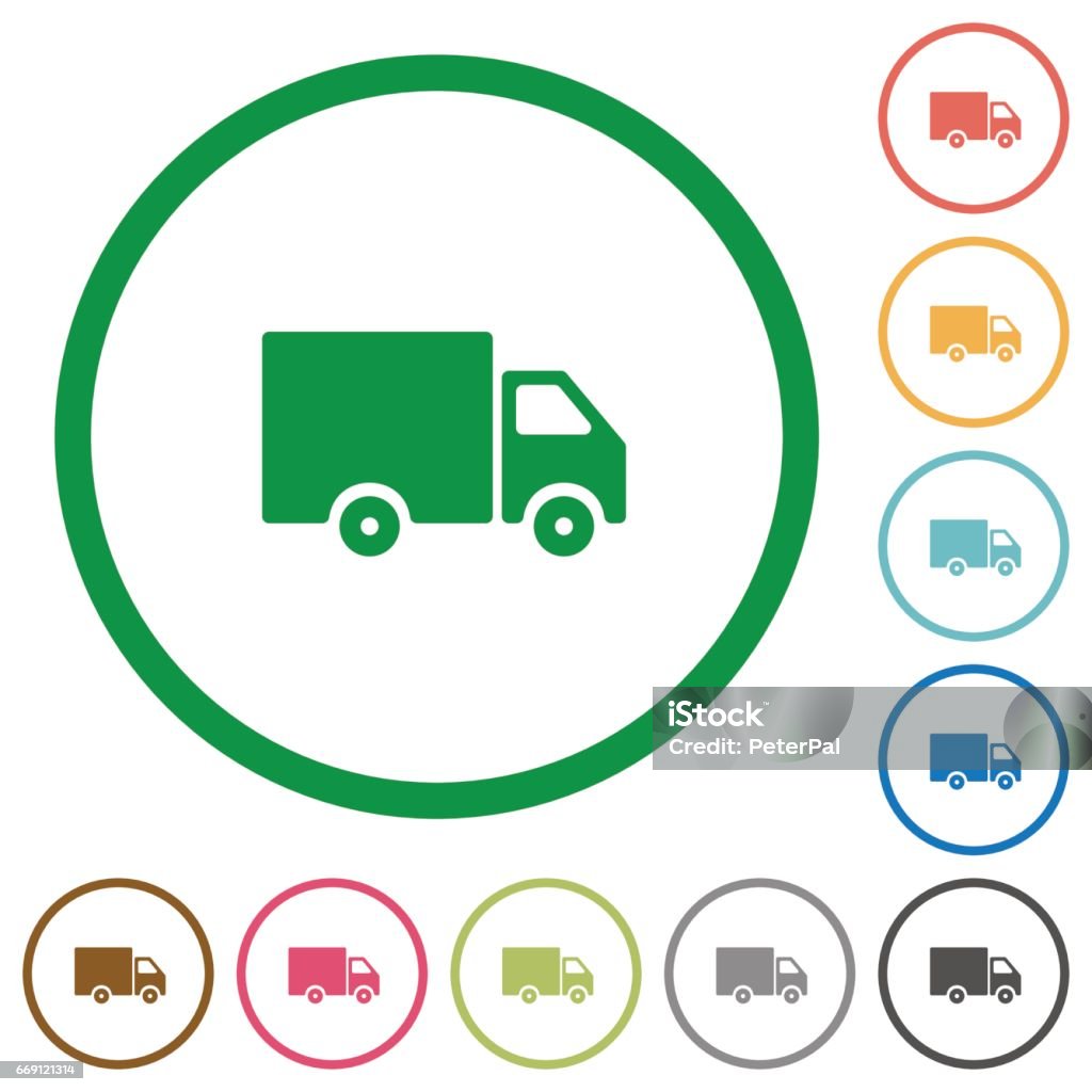 Icone piatte delineate del camion di consegna - arte vettoriale royalty-free di Affari finanza e industria