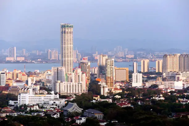 View of cityscape skyline of Georgetown, Penang, Malaysia.