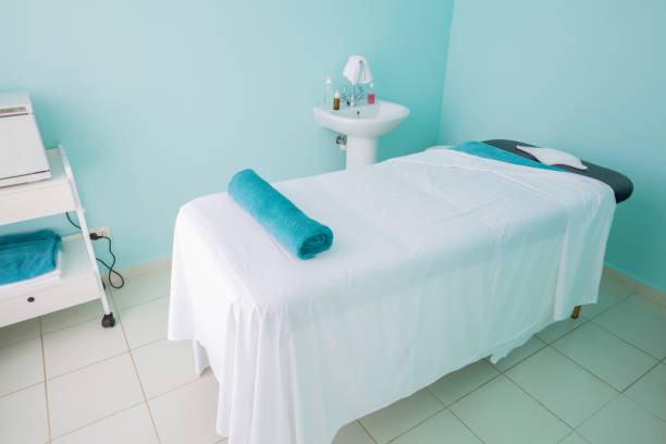 istock nice view of amazing beautiful inviting comfortable spa room massage bed 669138884