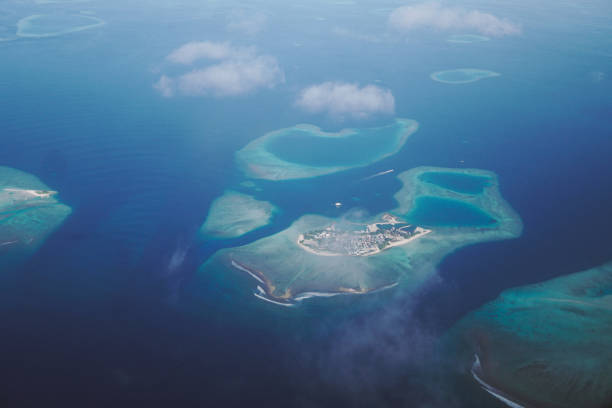 istock Look from the plane on islands, Maldives 669139892