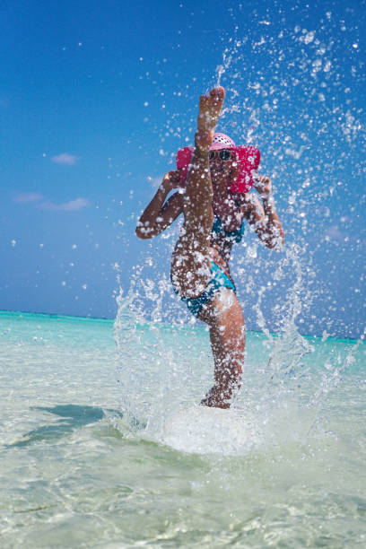 istock Blonde woman have fun on Maldives 669140334