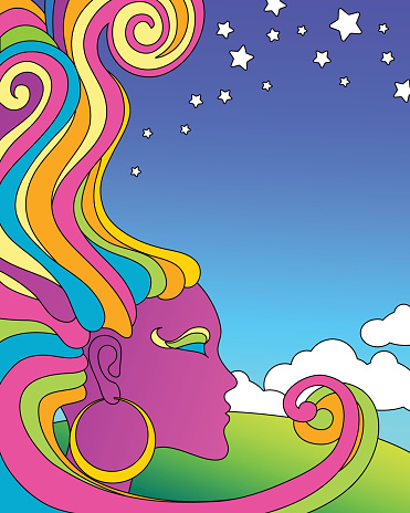 vector illustration of psychedelic 1960's pop art template for posers, t-shirts, cards. Space for your text.