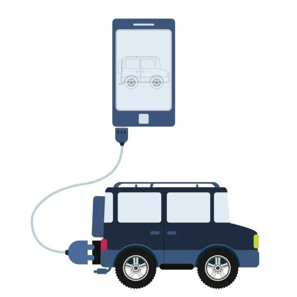 Vector illustration of Car automation using cell phone