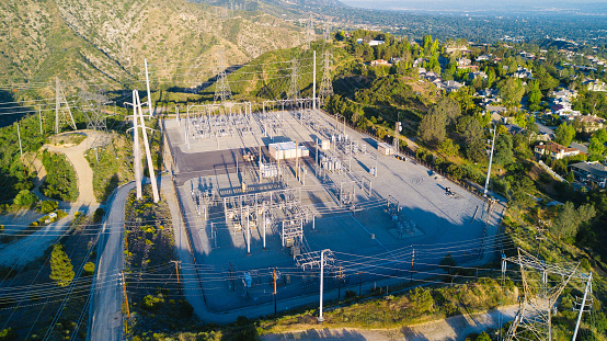 Aerial of power grid plant.