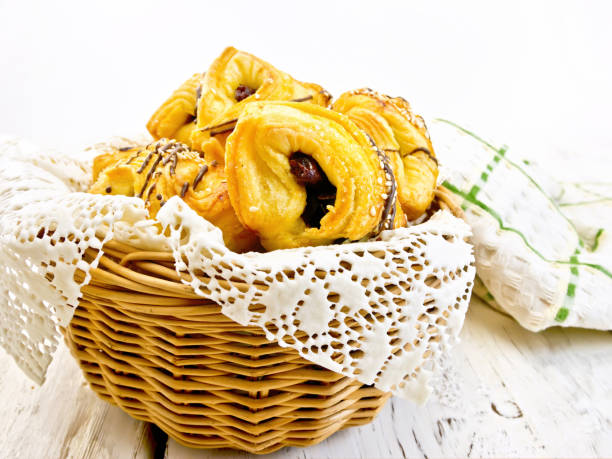 istock Cookies with dates in basket with napkin on board 669200430