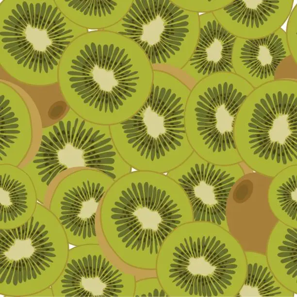 Vector illustration of Seamless pattern of ripe pieces of fruit kiwi. Vector illustration