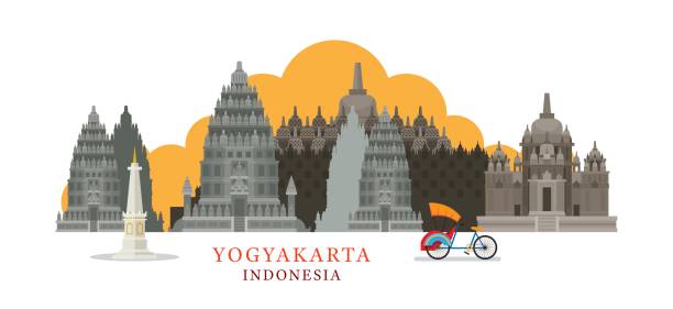 yogyakarta, indonesien architektur wahrzeichen skyline - prambanan temple stock-grafiken, -clipart, -cartoons und -symbole