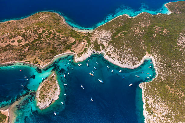 istock Aerial view bay coast with yachts 669226768