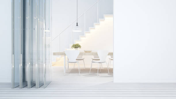 istock dining area white tone in home or condominium - 3D Rendering 669230232