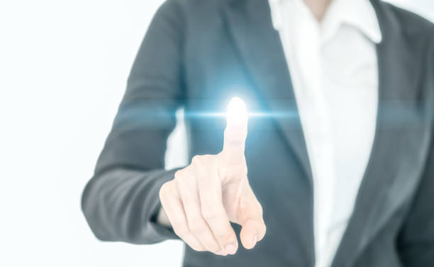 istock Businesswoman touching tactile interface. 669236446