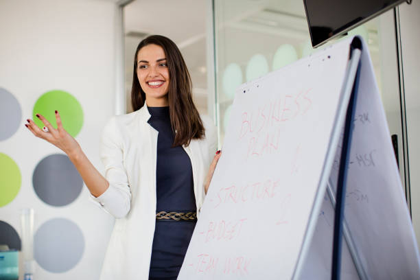 istock Woman in office holding a presentation 669237090