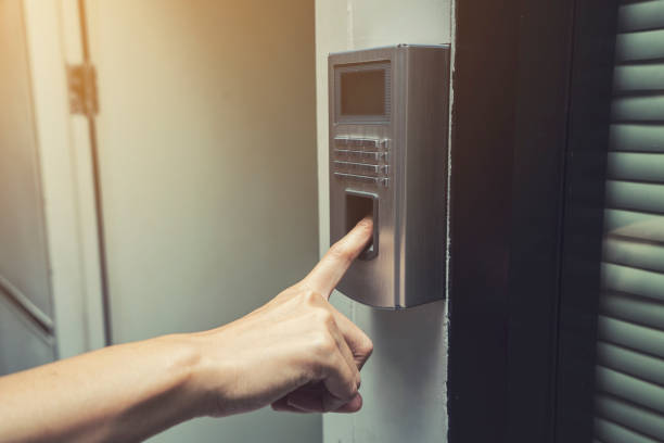 istock fingerprint and access control in a office building 669246560