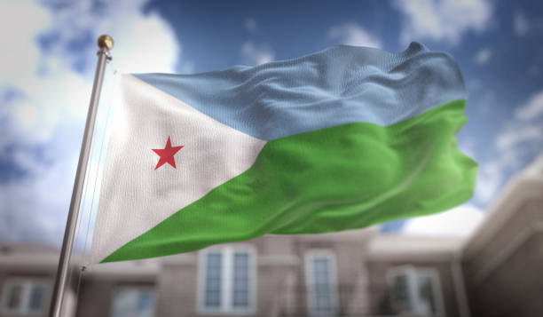 istock Djibouti Flag 3D Rendering on Blue Sky Building Background 669247412