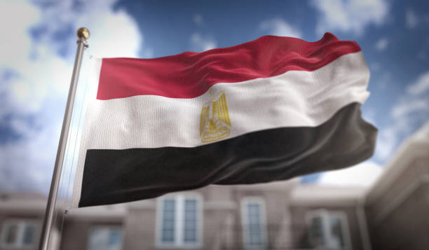 Egypt Flag 3D Rendering on Blue Sky Building Background