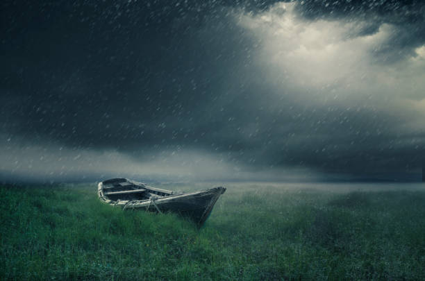 lonely boat stock photo