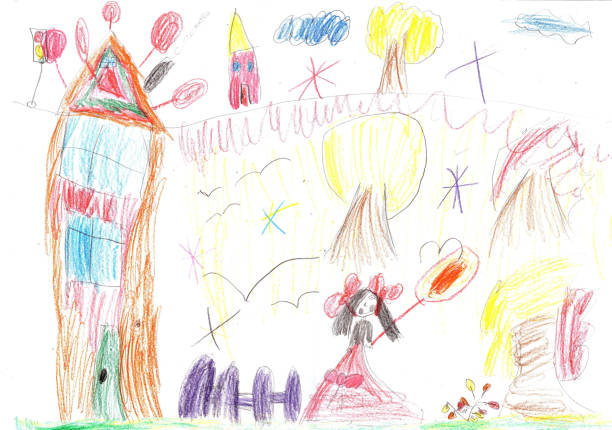 istock Child's drawing of a happy girl 669250146