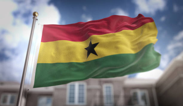 istock Ghana Flag 3D Rendering on Blue Sky Building Background 669250148