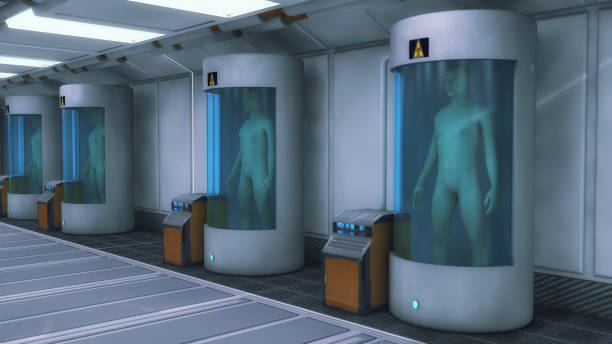 3d rendering. Human Clone Manufacturing and Futuristic Room vector art illustration