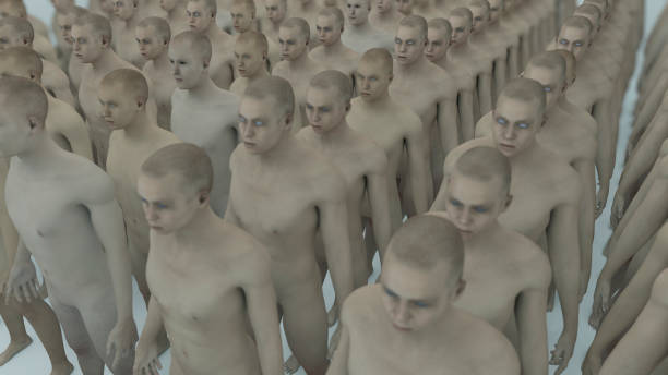 istock 3d rendering. Human Clone Manufacturing and Futuristic Room 669254422