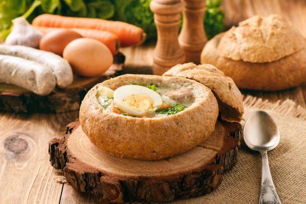 istock Traditional polish  soup - zurek, served in bread loaf. 669254792