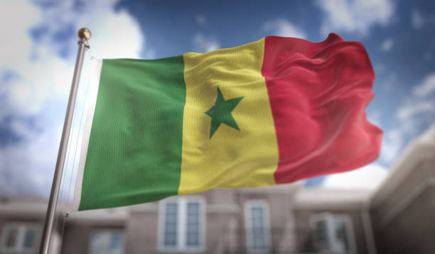 istock Senegal Flag 3D Rendering on Blue Sky Building Background 669255572