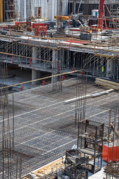 istock Reinforcement metal framework for concrete pouring with beams and slabs 669256926