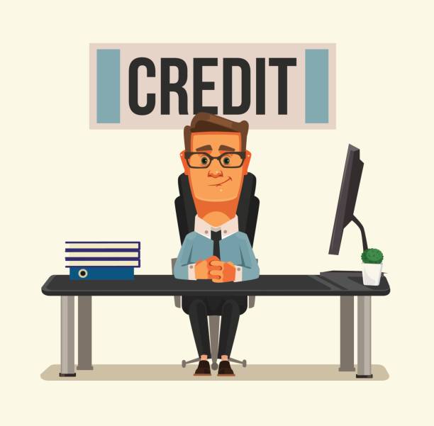 Smiling Credit Manager Character Sitting At Bank Office Stock Illustration  - Download Image Now - iStock