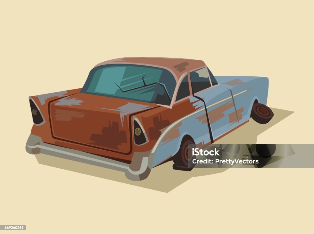 Old rusty broken car Old rusty broken car. Vector flat cartoon illustration Car stock vector