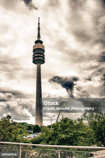 Olympic Towermunich Germany Stock Photo - Download Image Now - Business Finance and Industry, Cloud - Sky, Communications Tower