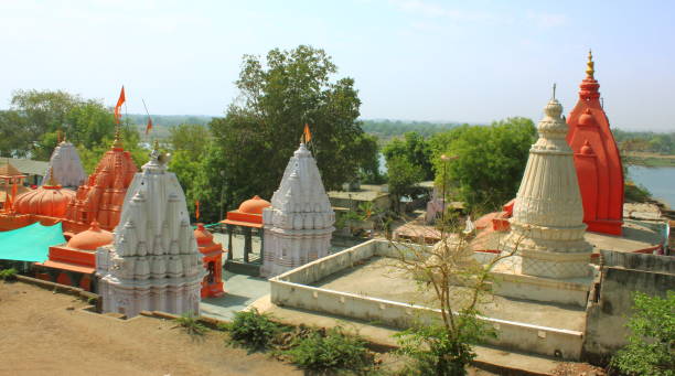 istock Temples at Narmada Ghat in Maheshwar, India 669277050