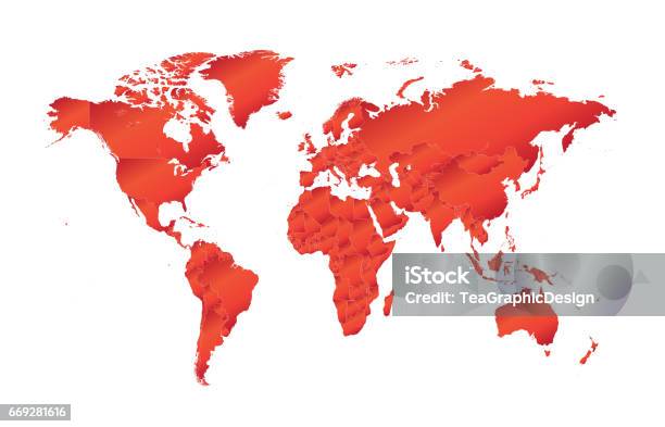 World Map Vector Flat Design Stock Illustration - Download Image Now - Abstract, Africa, Art