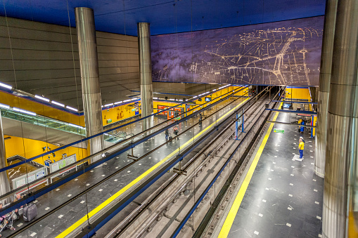 Madrid: underground in Madrid, Spain. The first line of the Madrid metro opened on 17 October 1919.