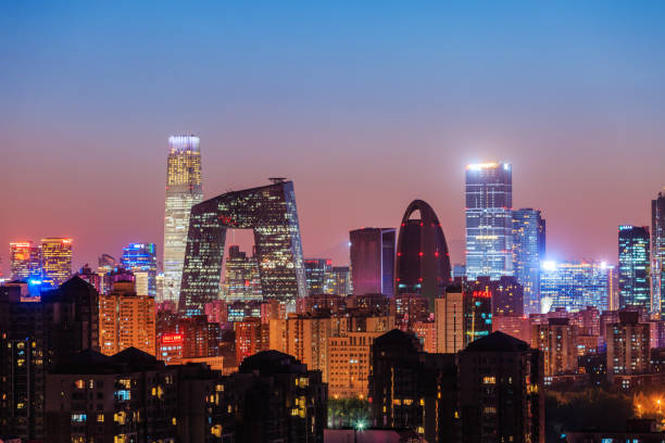 istock High angle view of Beijing Skyline at Dusk 669290728