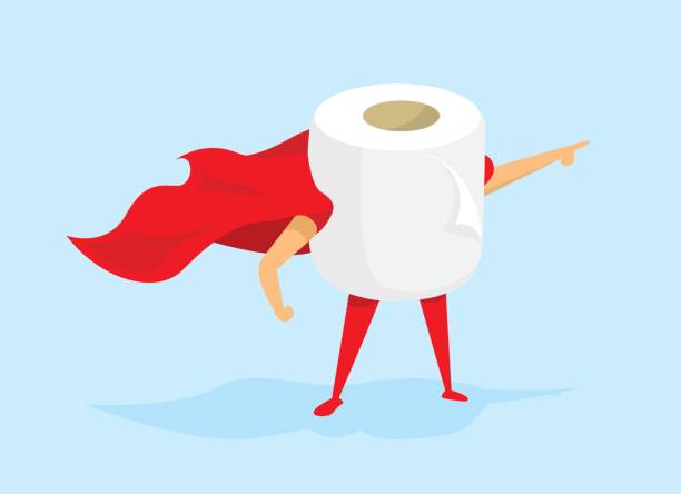 Toilet paper super hero with cape vector art illustration