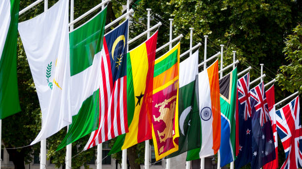 row of flags of commonwealth - british empire imagens e fotografias de stock