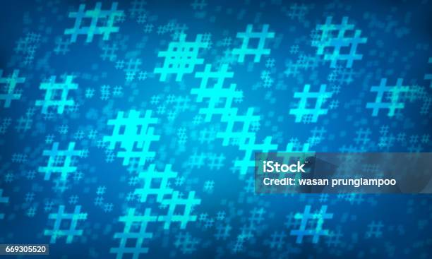 Blue Hashtag Random Pattern Background Stock Photo - Download Image Now - Hashtag, Pattern, Technology