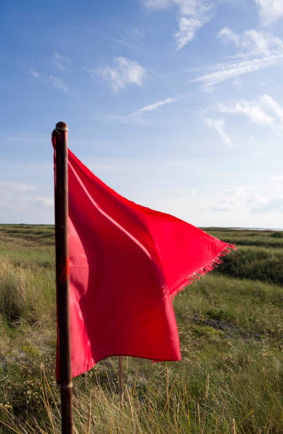 istock Denmark: Red flag in the dunes on Laesoe island 669319838