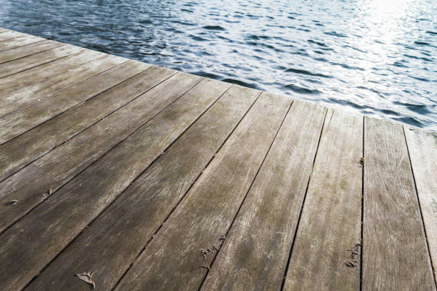 istock Wooden pier and blue rippled wate 669322514