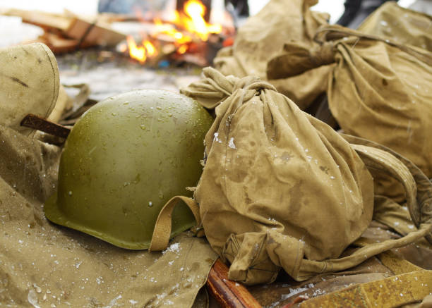 istock The attributes of soldier equipment. 669323200