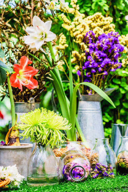 istock Home decoration idea, Flowers in a clear bottle 669335730