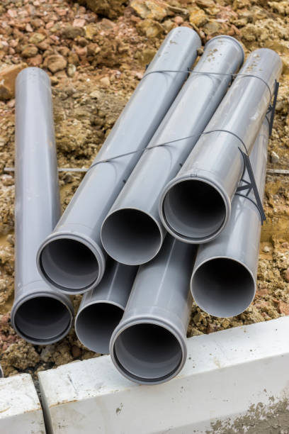 istock Stacks of pvc pipes at construction site 669353732