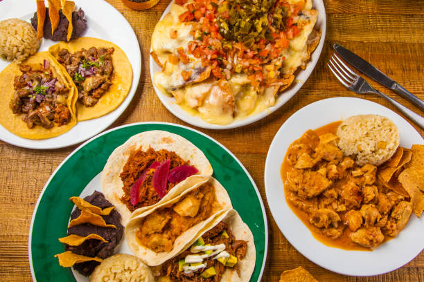 istock Mexican food on a table. Top view. 669356756