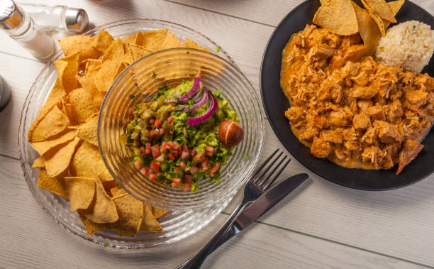 istock Mexican food: nachos with guacamole and chicken chipotle 669356886